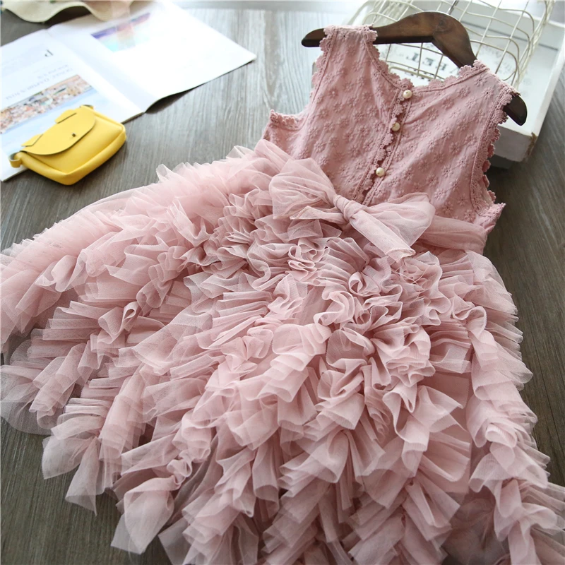 White Lace Little Girl Princess Dress Fluffy Cake Smash Dresses Kids Wedding Party Wear Birthday Tutu Gown Children Clothes 3-8T | Детская