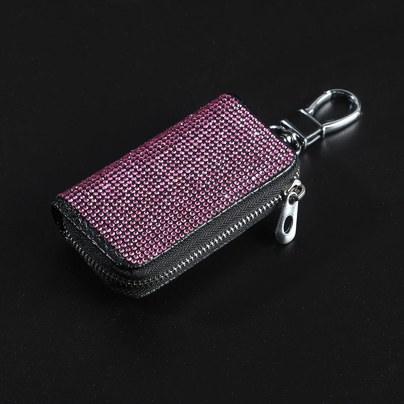 

New Luxury Leather Car Key Cover Case Car Key Bag Keychain Key Holder Car Stuff Diamond Pink Car Accessories for Girls