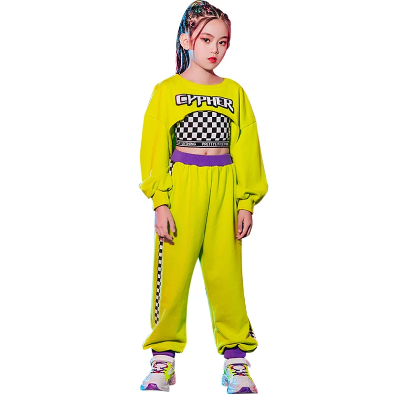 

Girls Hip Hop Clothing Green Crop Tops Pants Jazz Performance Costume Kids Hip Hop Clothes Ballroom Practice Stage Wear