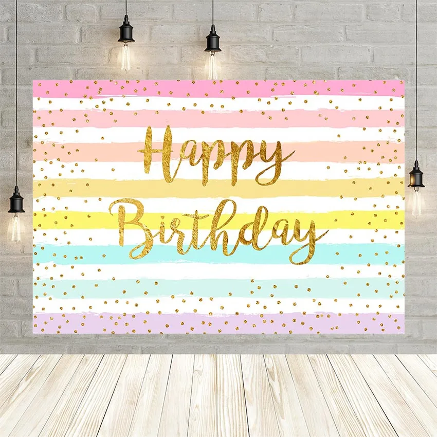 

Avezano Pink Stripes Birthday Party Photography Background Gold Sands Baby Shower Backdrop Photocall Photo Studio Decor Banner