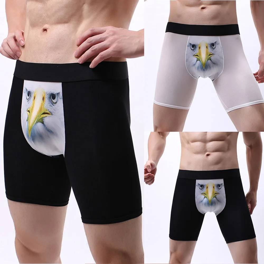 

Men Sexy Long Boxershort Domineering Ice Silk 3D Pouch Printing Soft And Comfortable Underwear Soft Boxer Shorts Underpants Man