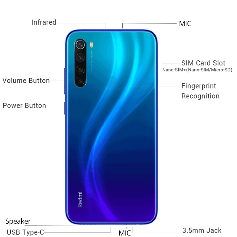 Мобильный телефон Xiaomi Redmi Note 8 с глобальной версией 3 ГБ 32 Смартфон Snapdragon 665 48мп
