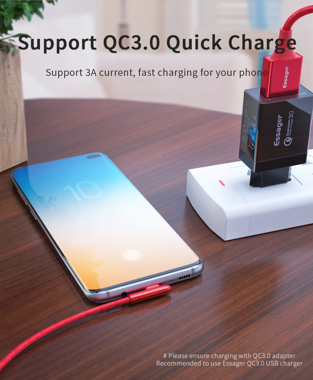 Essager 90 usb-кабель type C для samsung S10 Xiaomi K20 Oneplus 7 Pro 6 T 3A Быстрая зарядка USBC type-C зарядное устройство