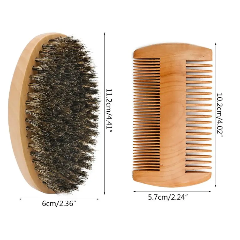 

Men Beard Care Set Beard Wood Comb Oval Shaving Bristle Brush Template Comb Storage Bag Portable Toolkit Home Travel Styling Too