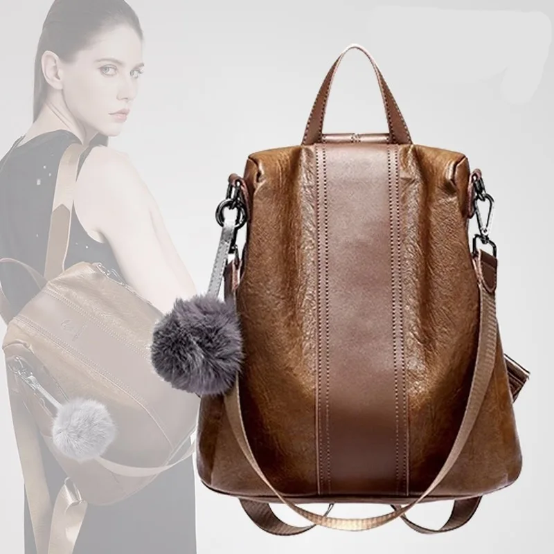 Женские Наплечные школьные сумки винтажный кожаный рюкзак с защитой от кражи для