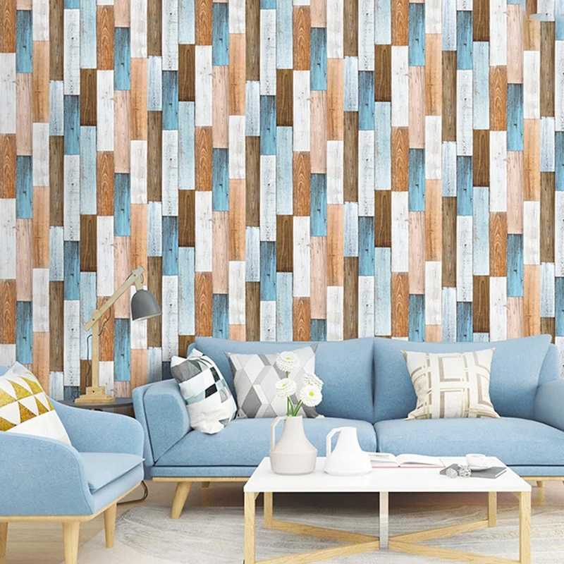 

1 Roll 6M Waterproof Vintage Wallpaper Blue Wood Grain 3D Self Adhesive Wallpaper Mural Contact Paper Living Room Kitchen Bathro