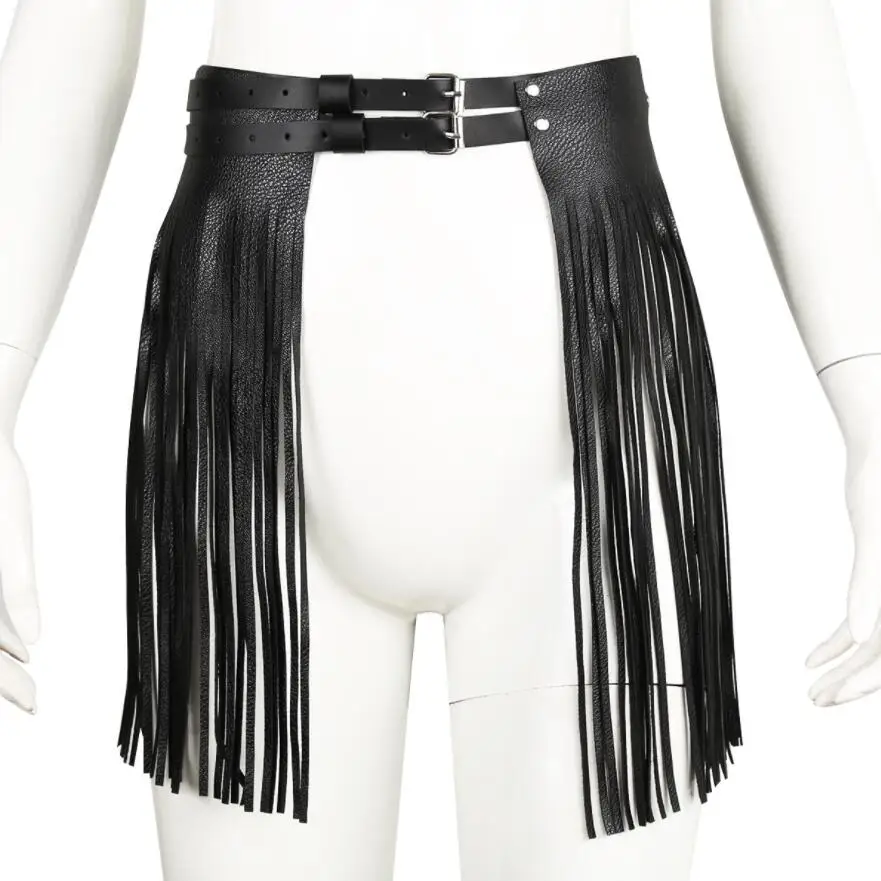 New black white Pu Leather Long Tassel Brief Personality Girdle Decoration Belt Women Fashion Tide All-match