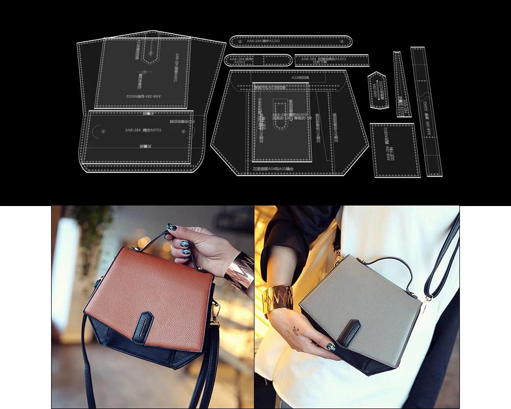

Diy Handmade Leather Acrylic Frame Template Handbag Shoulder Messenger Bag Making Pattern Drawings Pattern