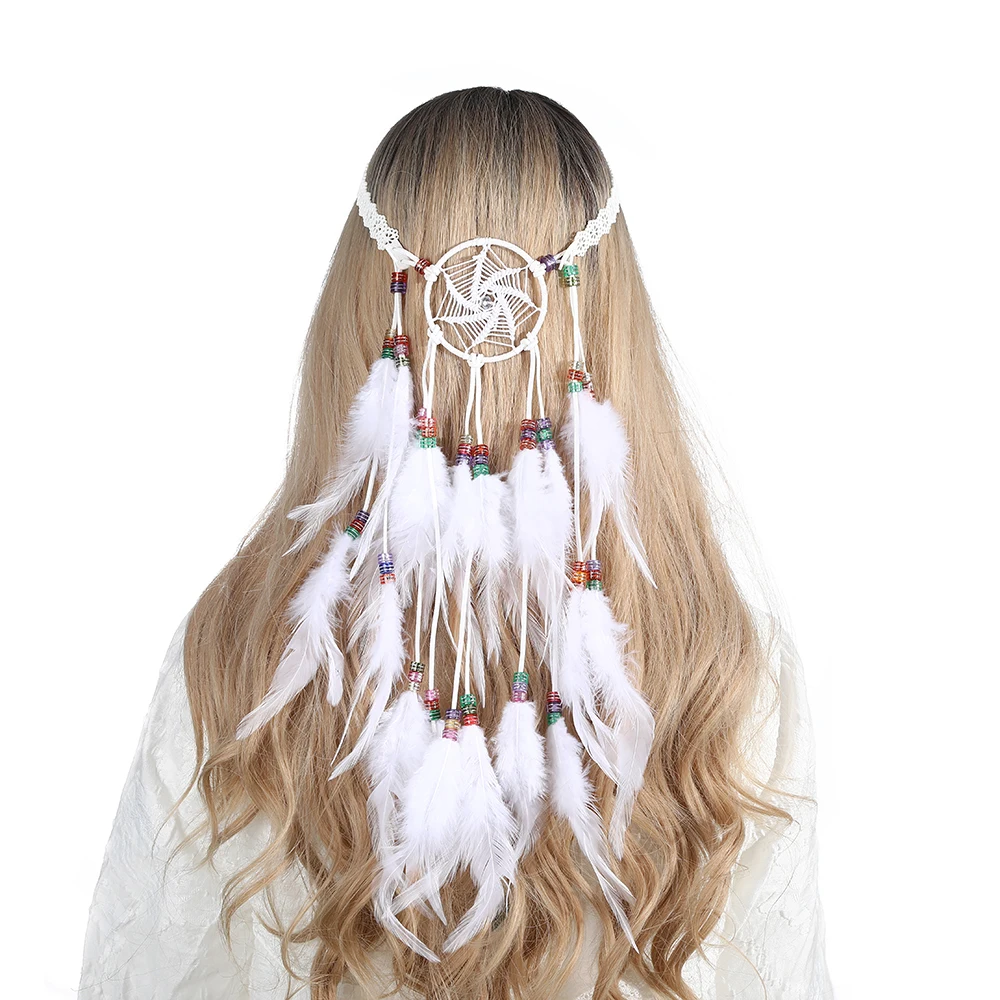 

Dream Catcher Elastic Scrunchies Bohemian Hippie Headband Handmade Headdress Fashion Peacock Feather Headbands Hair Accessories