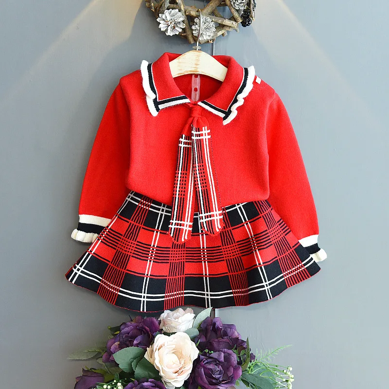 

Костюм детский трикотажный с юбкой в клетку, на осень/зиму, От 3 до 7 лет