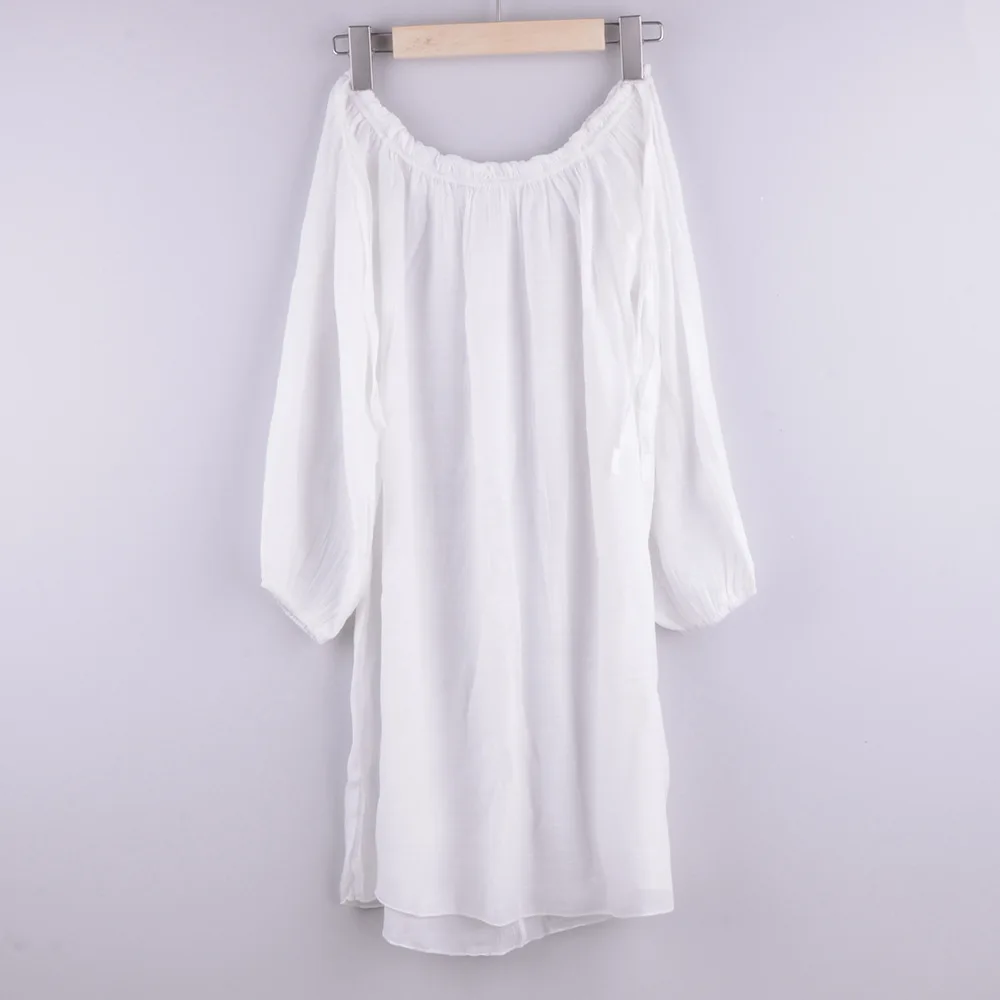 

WILK new summer frivolous perspective beach blouse a word shoulder sun-protective clothing tunic female sexy beach holiday