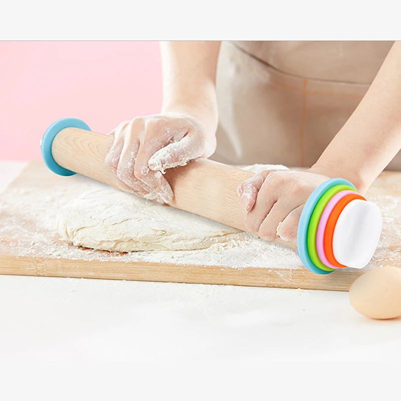 

Premium Rolling Pin Adjustable Dough Roller Solid Beechwood Doughs Professional Home Kitchen Baking Utensil For Pizza Pies