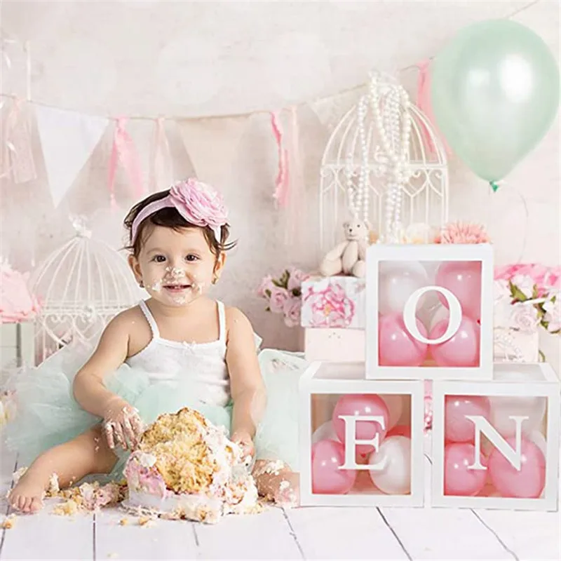

1st Birthday Girl Transparent Name Box DIY Alphabet Box Birthday Party Baby Name Transparent Box Baby Shower Balloon Decoration