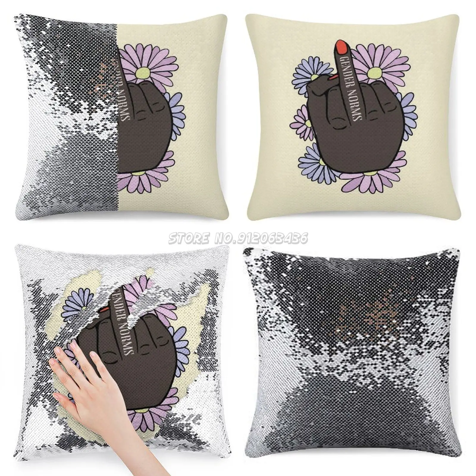 

Наволочка с пайетками среднего пальца, волшебная наволочка для подушек, Русалка, средний палец, цветы, Феминизм Q, 40 х40 см