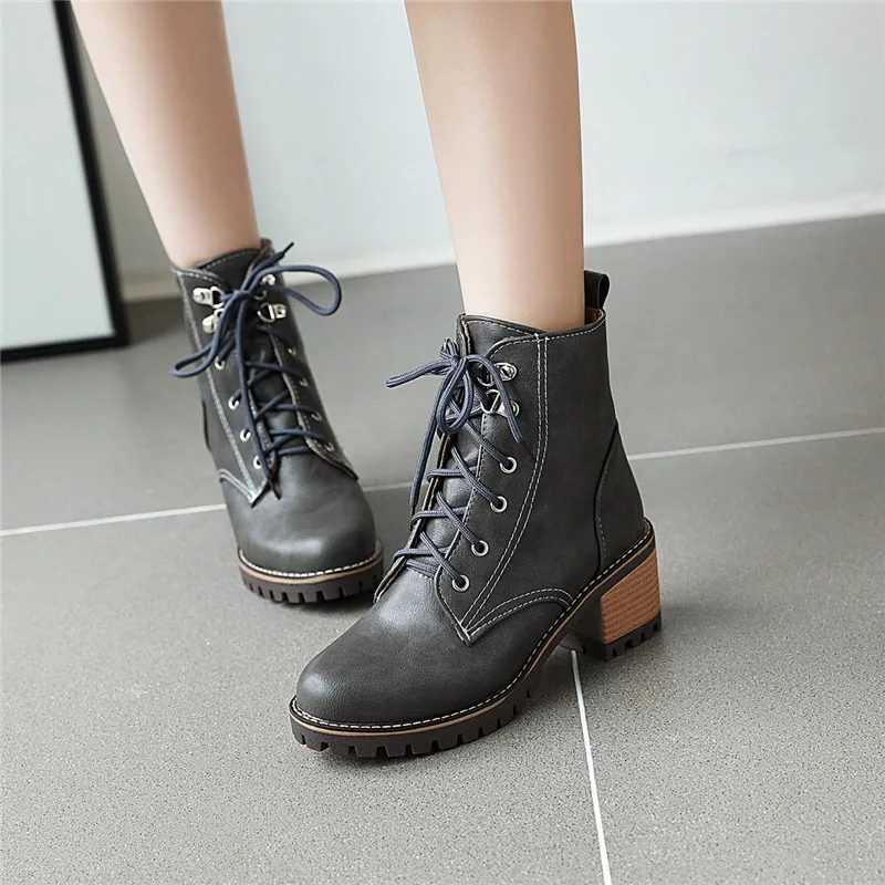 Женские ботильоны на шнуровке MORAZORA высоком квадратном каблуке молнии сезон