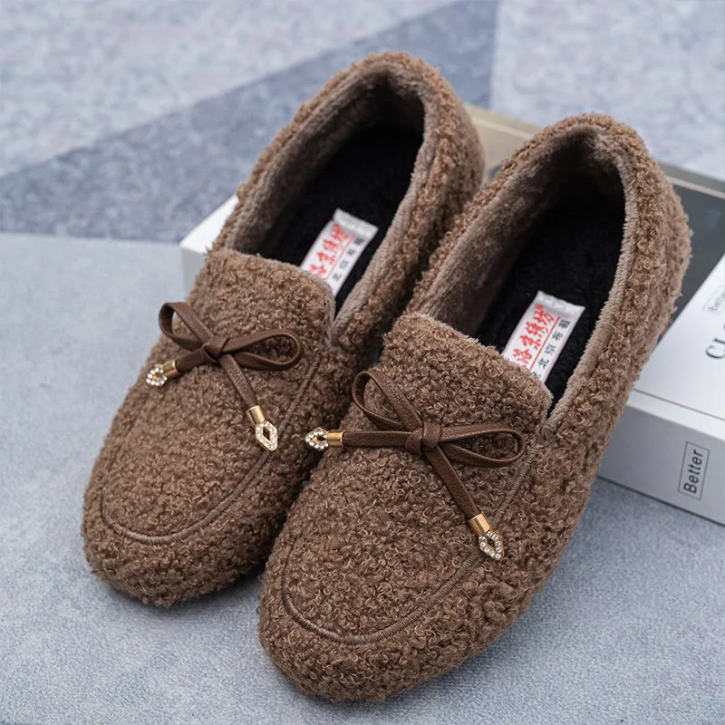 2021 Winter Fluffy Women Shoes Fashion Chain Warm Fur Flat Shoes Woman Indoor Slippers Causal Home Lady Shoes Platform Shoes