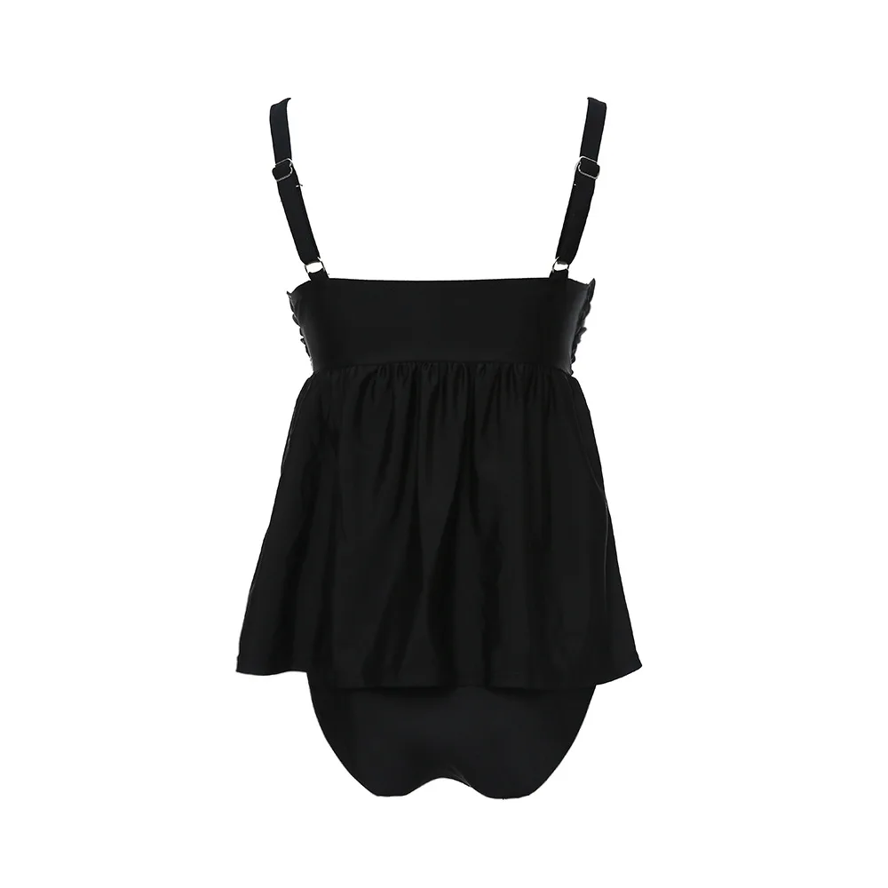 Черный купальник большого размера танкини женский купальный костюм с разрезом