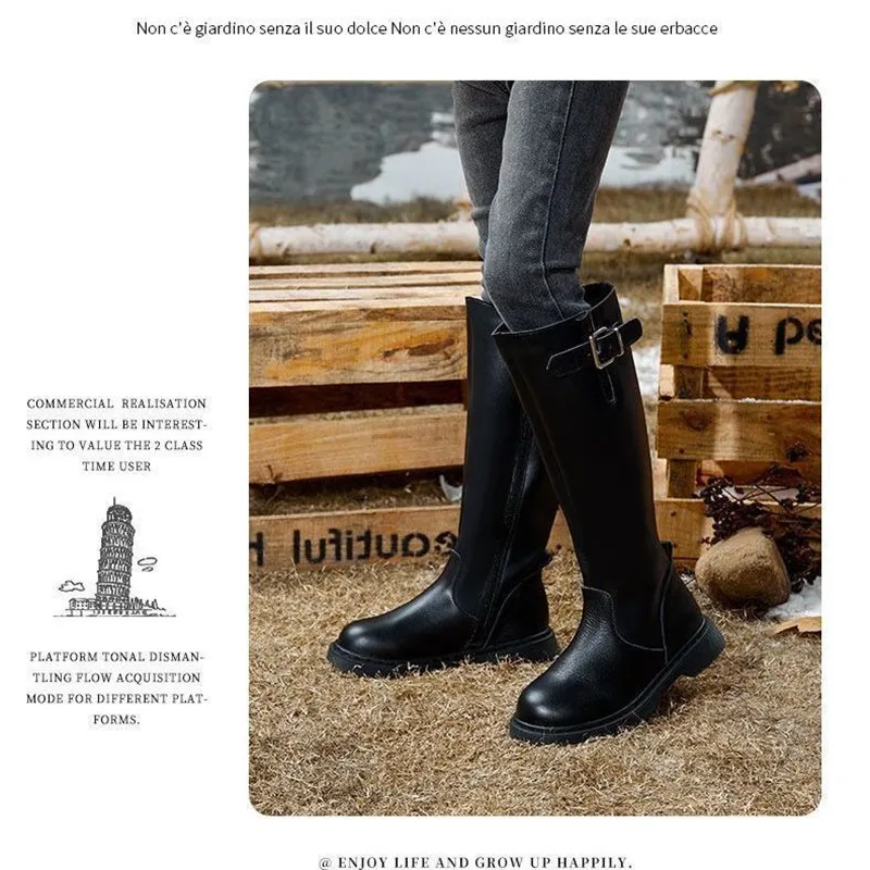 

2020 Kids High Martin Boots Girls Black Knee Boots Children Sock Shoes Fashion Brand Soft Pu Leather Shoes Autumn winter sneaker