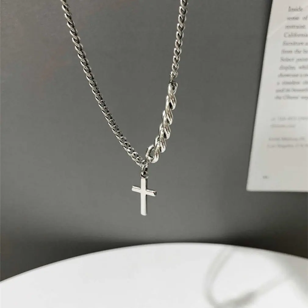 

Kpop Fashion Vintage Stainless Steel Cross Short Necklace Sweater Chain For Men Woman Egirl Bff Harajuku Party Jewelry 1 PCS