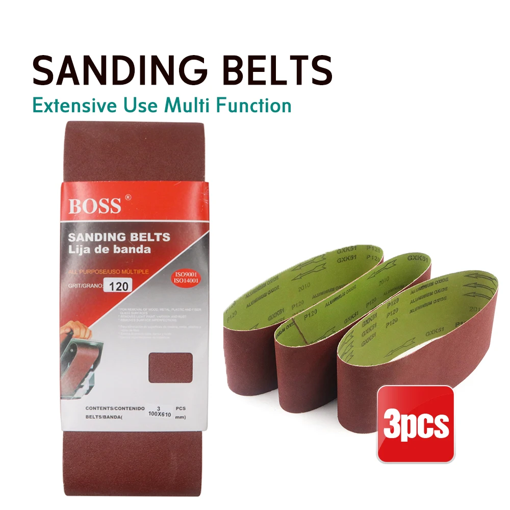 

4 дюйма X 24 дюйма Шлифовальная лента с зернистостью 120 3 шт., шлифовальная машина из оксида алюминия для удаления ржавчины из металла, шлифовал...