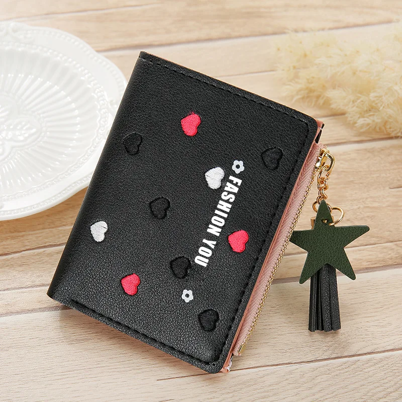 

Sweet Love Embroidery Ladies Wallet Fashion Tassel Coin Purse All Match Solid Color Letter Printing Purse