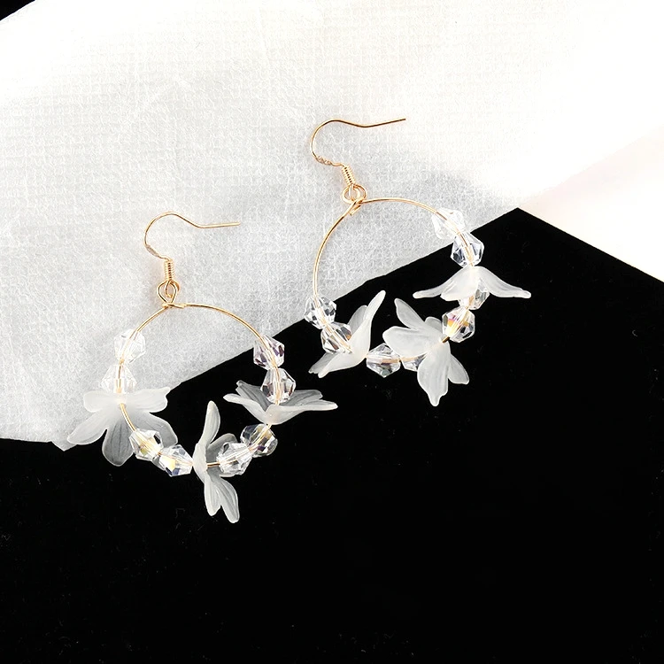 2019 корейские Цветочные серьги белые Кристальные круглые Висячие для женщин