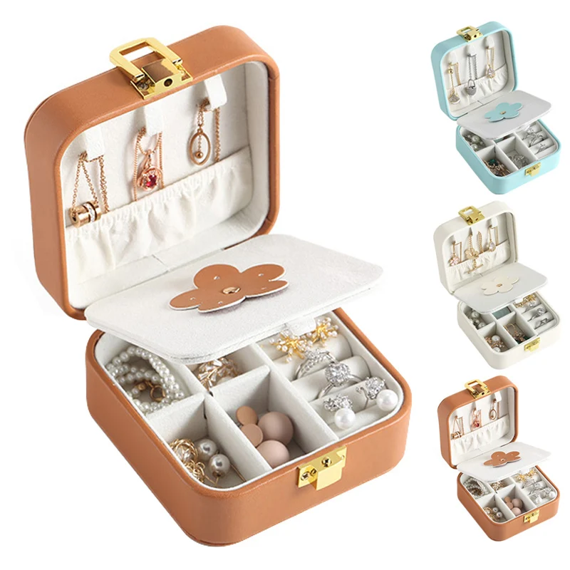 

Luxury Jewelry Organizer Storage Box Portable Makeup Cosmetic Earrings Necklace Container Leather Beauty Mirror Travel Box