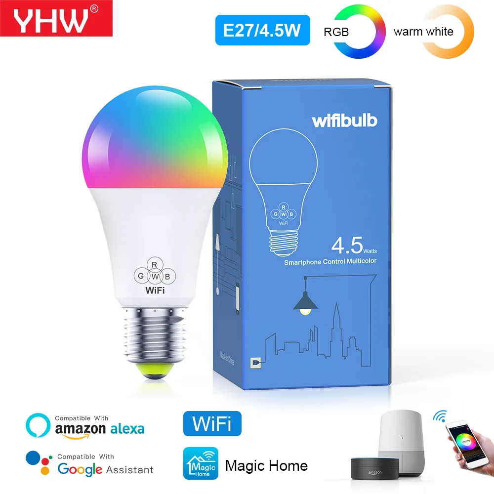 YHW 4 5 W RGBW WiFi смарт E27 светодиодные лампы Красочные Изменение светильник лампочка