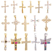 juya diy cubic zirconia gold luxury christian cross necklace charms for handmade prayer rosary pendant religious jewelry making