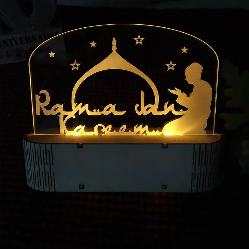 Islam Eid Mubarak Ramadan LED Night Light DIY Acrylic Bedside Desk Lamp LED Light Home Decoration Party Supplies