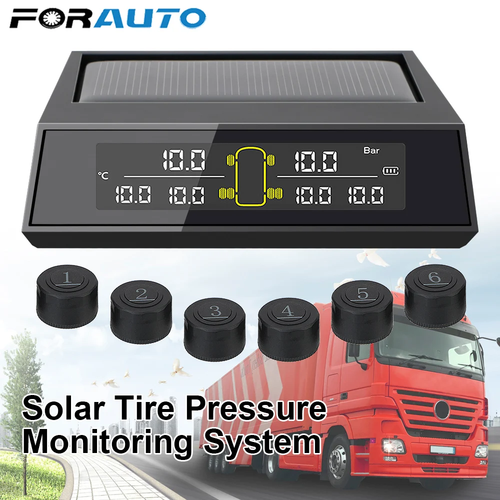 

LCD Color Screen External Sensor 6Pcs/set Car Solar Power TPMS Tire Pressure Monitoring System Monitoring Tire Pressure Range