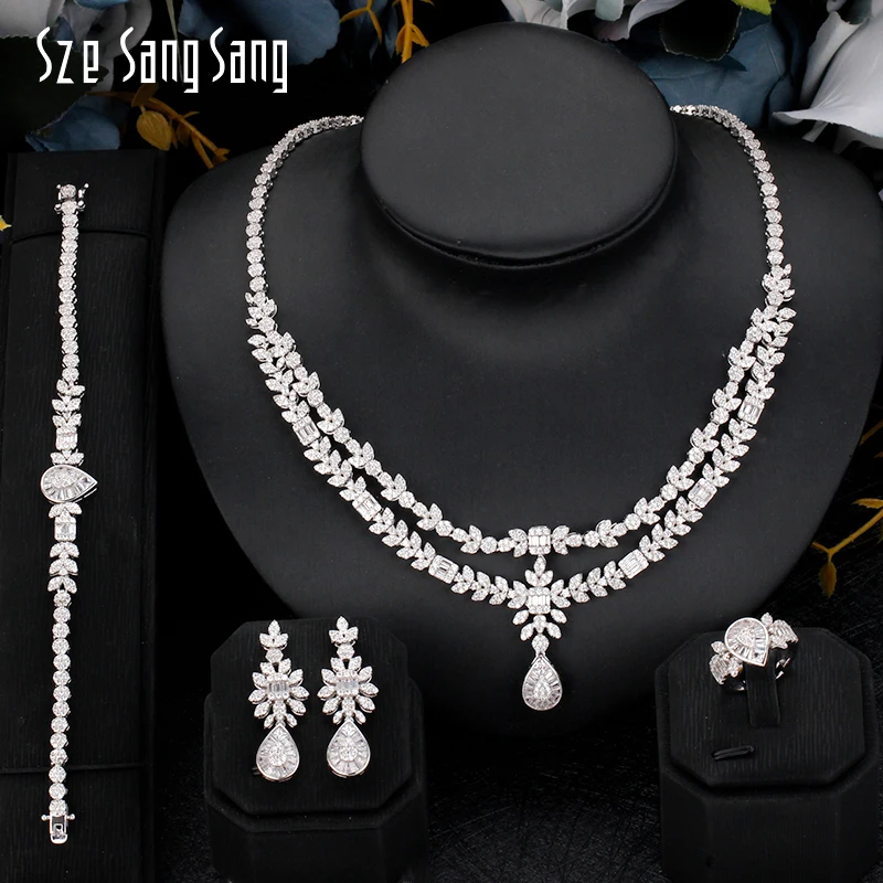 

Popular Women Fashion Jewelry Set For Wedding Engagement Cubic Zirconia Super Quality Anniversary Gift Bridal Ring Necklace