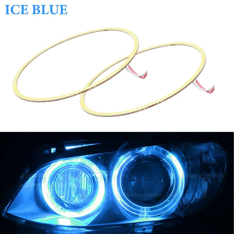 ice blue 2 шт. автомобиль Ангельские глазки Led 60/70/80/90/100/110/120 мм COB Halo светодиодная кольцевая для E46 E60 головной светильник DRL Дневной светильник глаза ангела фары 12V - Цвет: ice blue