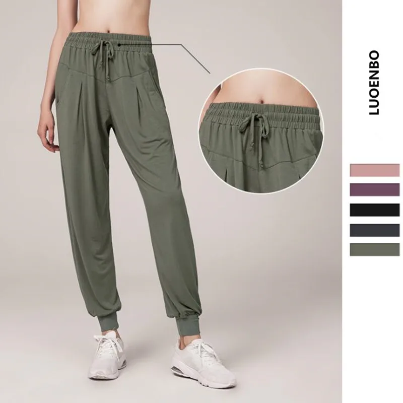 2019 быстросохнущие спортивные брюки для бега на шнуровке женские свободные