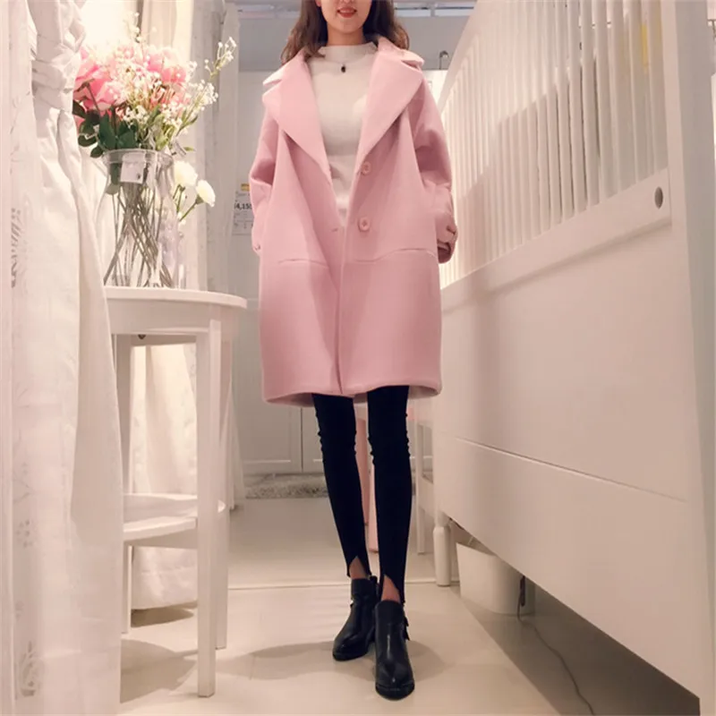 

Girls Long Woolen Coat 2020 New Autumn Winter Jackets Women cocoon butterfly sleeves Loose nine points Sleeve Wool Coats xa379