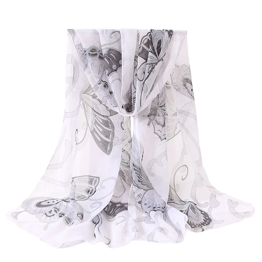 2019 fashion hot new women's poncho chiffon butterfly print long silk scarf soft wrap shawl шарф женский бандана 50* |
