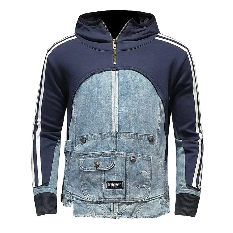 

Spring Autumn Men Harakuju Biker Denim Jackets Multi Pockets Motorcycle Outwear Tops For Male Cotton