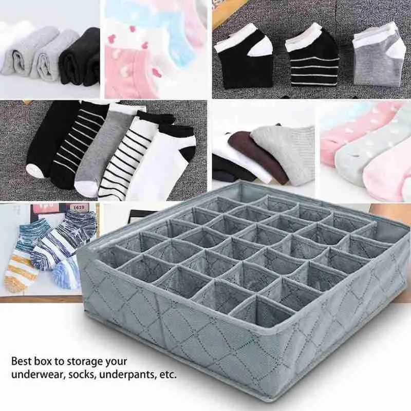 

1pc 30 Grid Non-woven Fabric Foldable Storage Box Underwear Socks Organizer Drawer Case For Home Panties Bra Necktie Storage