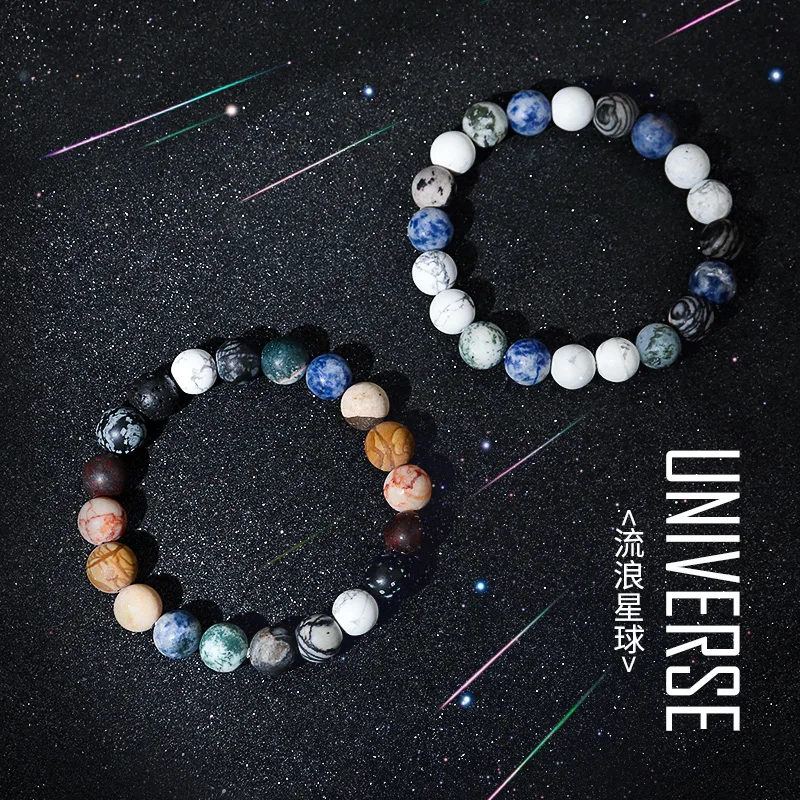 

Lovers Eight Planets Natural Stone Bracelet Universe Yoga Chakra Galaxy Solar System Beads Bracelets for Men Women Jewelry Gifts