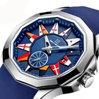 Часы наручные мужские автоматические, роскошные повседневные модные, в стиле милитари, с многоугольным циферблатом, календарем, резиновым ремешком