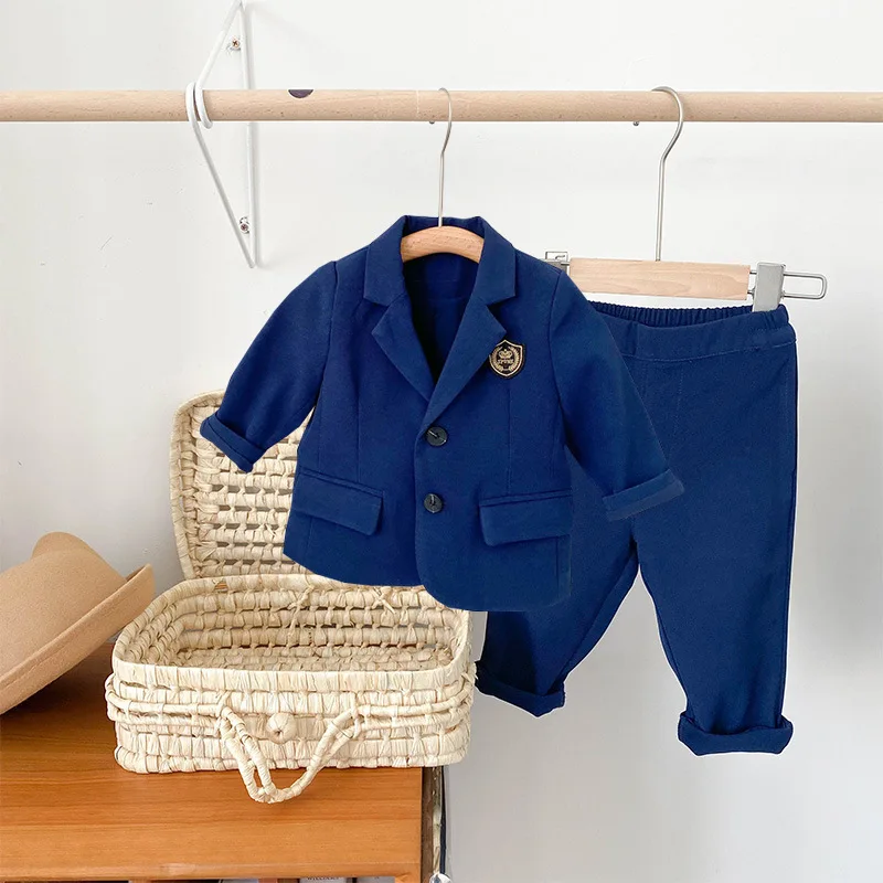 

Красивый джентльменский костюм 2021, корейский стиль для мальчиков, куртка + брюки, комплект из 2 предметов, Школьное детское платье для фотосъемки на день рождения