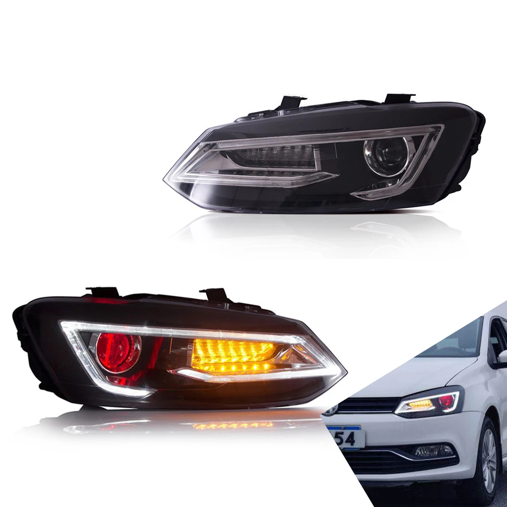 Фары в сборе для Volkswagen Polo 2011-2017 демонические глаза с движущимся поворотным
