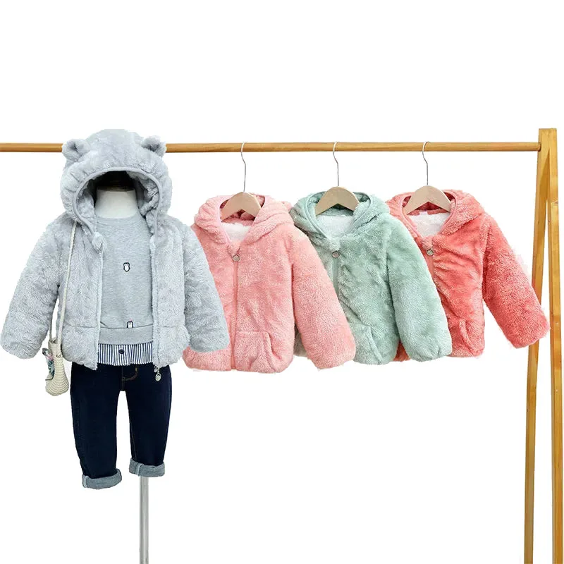 

Baby Girl and boy Wool Sweater Coat Childrens Keep Warm Jacket Bear ears Hooded Clothing Solid Color Outwear Tops Kids 0-6 Years
