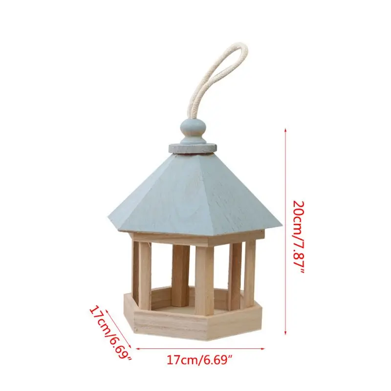 

Wooden Hanging Pet Bird Feeder Pavilion Shaped Outdoor Food Dispenser Decoration