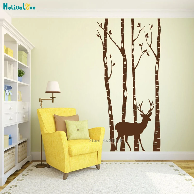 Birch Tree Wall Decals with Deer Forest Nursery Woodland Nat