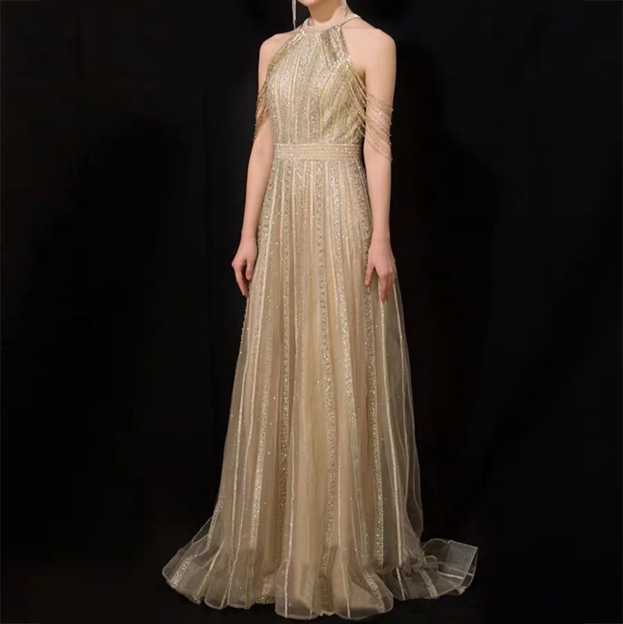 

Женские вечерние платья-трапеции, из Дубая, без рукавов, с бисером, с кисточками, для торжественных случаев, роскошные элегантные, 2020