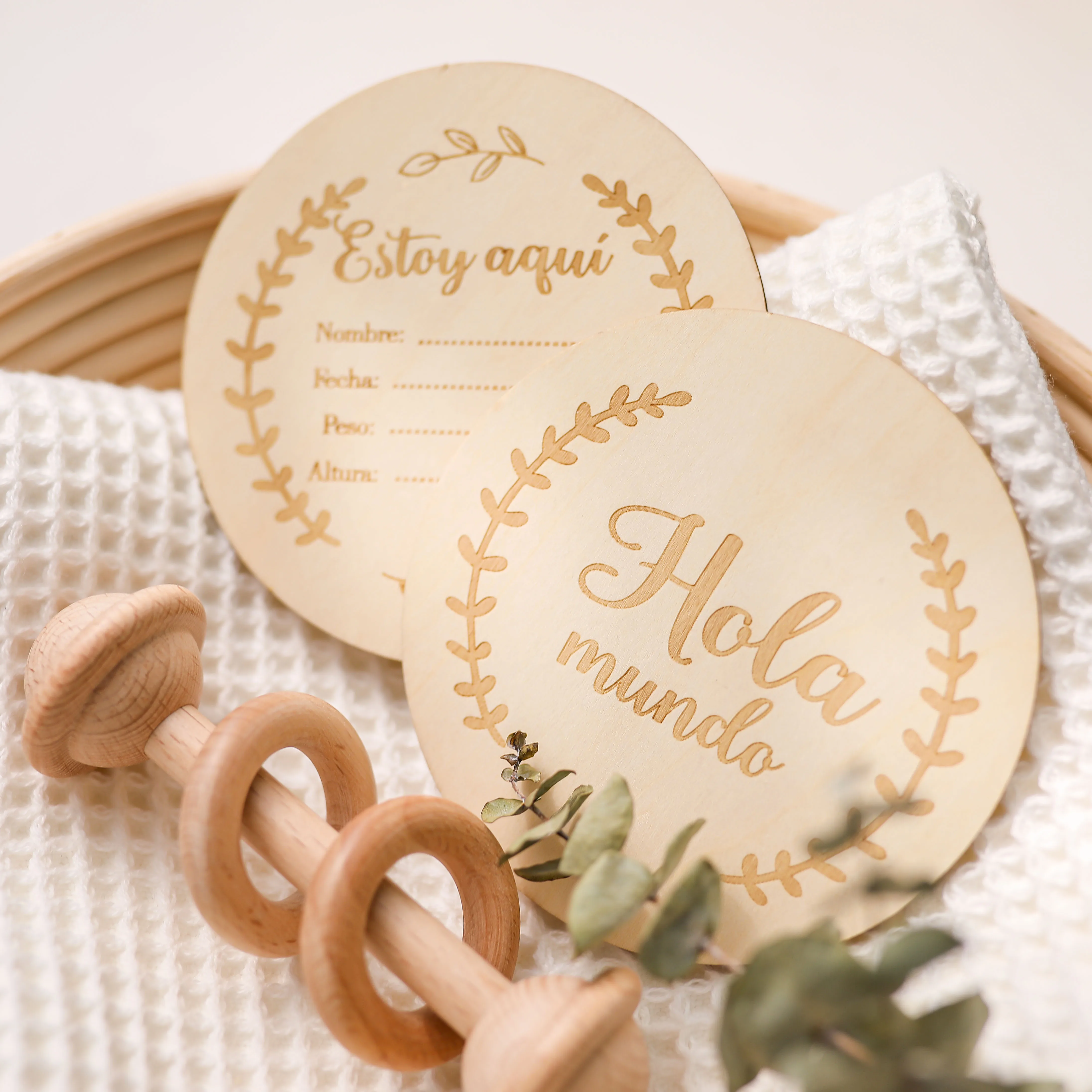 Mordedor de madera hecho a mano para ni&ntilde;os, juguete de foto de 1 a 12 meses con tarjeta de hitos de beb&eacute; reci&eacute;n nacido, mes de nacimiento, fecha de cumplea&ntilde;os-0