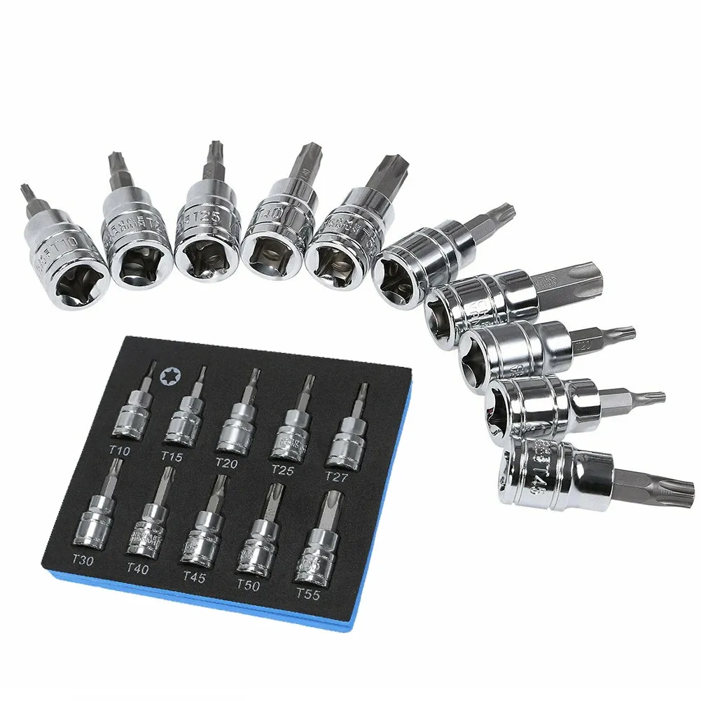 

3/8 Inch Drive Sleeve Star Key Drill Set Chrome Vanadium Steel Pressure Batch Sleeve Tool Sleeve Set T10-T55 Drill Socket Wrench