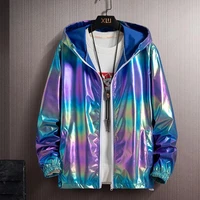 thin section colorful shiny mensreflectivejacketladieswindbreaker casual hip hop couple coat jacket streetwear hoodedjacket