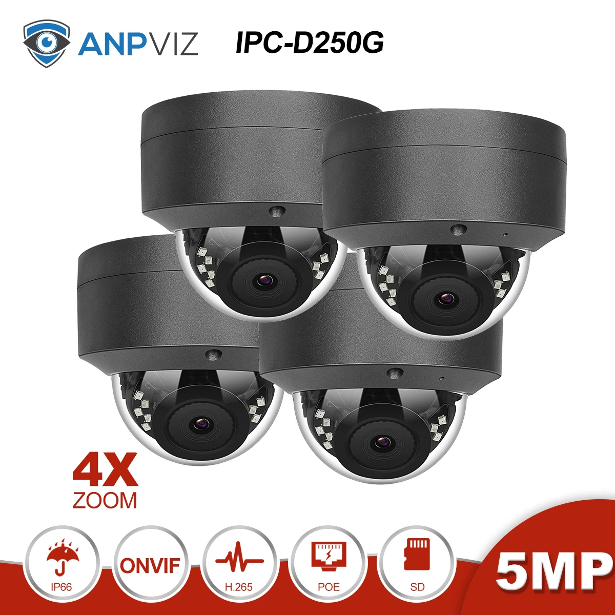 Anpviz 16CH 4 к NVR 5MP 4X оптический POE, купольная комплект ip-камеры безопасности на открытом воздухе 8/10/12/16 фото CCTV видео наблюдения NVR Наборы - Цвет: Only 4 Cameras